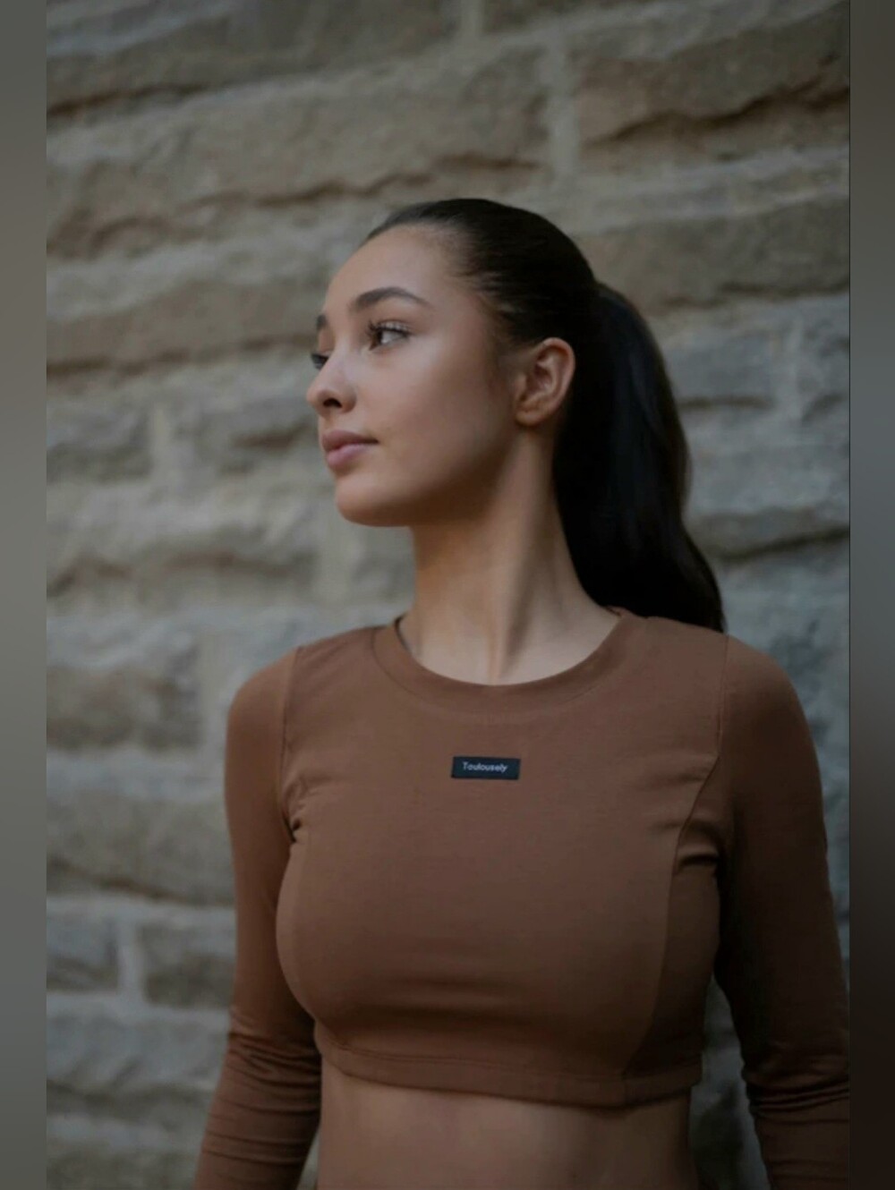 Toulousely Rust Brown Cropped Long Sleeve Bodycon Top - Size M